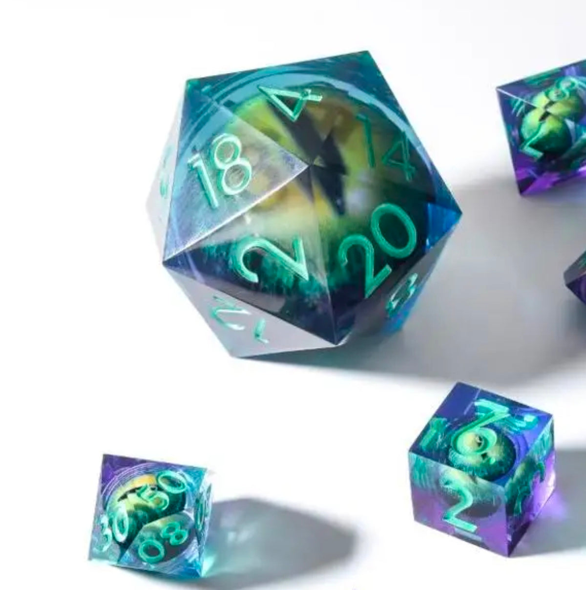 Eye of Vengeance 50mm D20 Dice Oversized Moving Eye Liquid Core